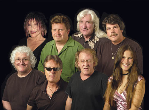 Members of the 2006 Jefferson Family Galactic Reunion
Tour pose for a photo. Back row, from left: Linda Imperial,
Chris Smith, Tom Constanten and Slick Aguilar; front row: David Freiberg, Prairie Prince, Paul Kantner and Diana Mangano. All but Prairie Prince are scheduled to 
perform in Old Colorado City May 6.
Courtesy of Jefferson Family Galactic Reunion