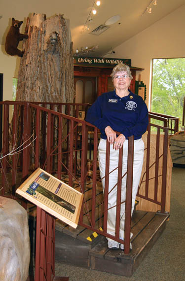 Shirley Gipson, president of the Naturalist Docent
Organization for El Paso County Parks nature centers,
stands among exhibits on the main floor of the Bear Creek Nature Center, 245 Bear Creek Road.
Westside Pioneer photo