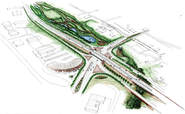 TOP: How the CDOT project team envisions a future Highway 24/21st Street interchange (the Midland 
roundhouse historic building is at left).
CDOT rendering