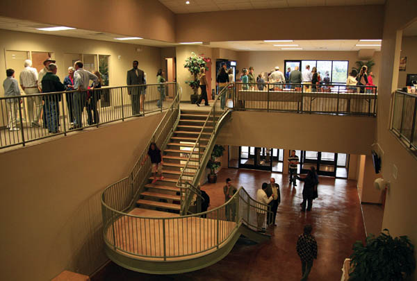 The stairway between the two floors. The entrance to the sanctuary is at far right, on the first floor.
Westside Pioneer photo